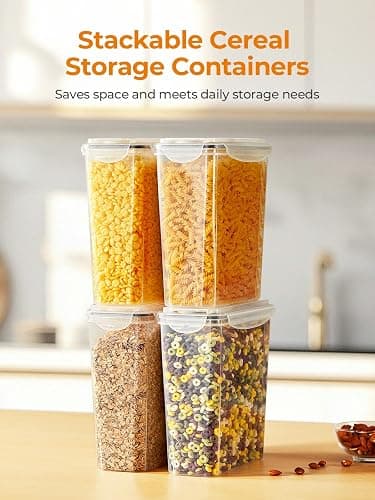FOHERE Cereal Storage Containers with Lids, 3.7L, 4PCS, BPA-Free Plastic | Food Containers with 6 Labels, Pantry Organizers for Cereal, Cornflakes, Flour, Cereal Dispenser for Kitchen Storage thumbnail 4