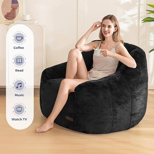 MAXYOYO Bean Bag Chair, Comfy Bean Bag Sofa with Back Support, Faux Fur Bean Bag Chair for Adults and Kids, Stuffed Floor Sofa for Living Room, Bedroom, Apartment, Black thumbnail 8