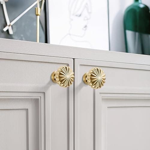 FAPUAL 10 Pack Gold Cabinet Knobs for Kitchen Cabinets and Dresser Drawers，Zinc Alloy Brushed Brass Hardware Handles Pulls，Vintage Cupboard Drawer Knob thumbnail 4