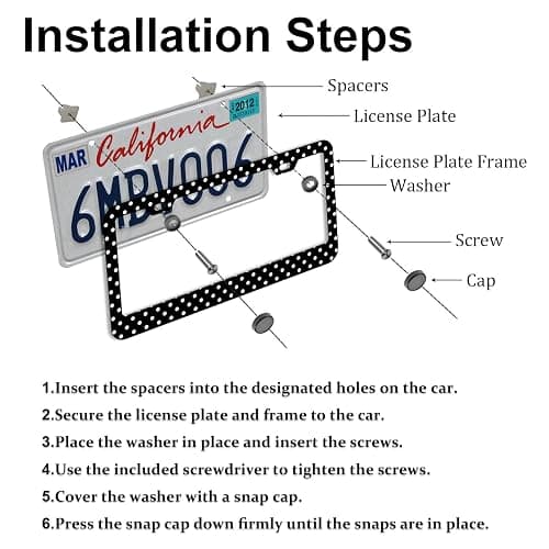 Polka Dots License Plate Frames，Polka dots Car Accessories for Women and Men ，Cute License Plate，Aluminum License Plate Frame Fits Standard US Vehicles Size 12.2 x 6 Inch (Black-Polka dots) thumbnail 4
