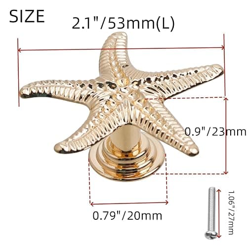Chinflly 6 PCS Starfish Drawer Knobs,Gold Cabinet Pulls Dresser Knobs Furniture Hardware Handles Ocean Style Wardrobe Cupboard Door Pulls thumbnail 3