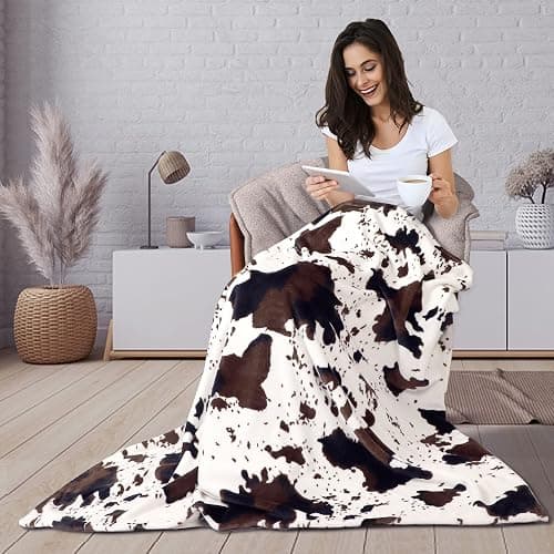 Edenleaf Flannel Cow Print Blanket 60"x80", Ultra Cozy Cow Throw Blanket for Couch Bed and Travel, Cow Decor Throw Blankets for Bed, All Seasons Twin Size Blanket 60"x80" thumbnail 4