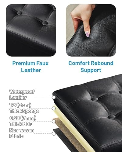 AmasSmile Storage Ottoman Folding Foot Rest Stool, Leather Footstool Bench, Short Ottoman Stool, Storage Foot Rest Store, Books (Black, 13" D x 17" W x 13" H) - Black 1 Pack - 13"D x 17"W x 13"H thumbnail 7