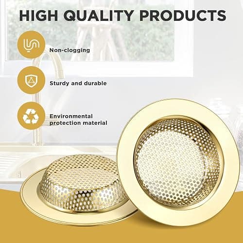 Retisee 2 Pcs Sink Strainer Stainless Steel Kitchen Sink Drain Strainer Basket Cover Mesh Hair Food Catcher, Large Wide Rim of 4.4 Diameter(Gold) thumbnail 5