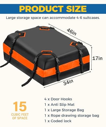 UBOG 15 Cubic Feet Roof Rack, Rooftop Cargo Carrier, Soft-Shell Carriers with Anti-Slip Mat for All Cars with/Without Rack thumbnail 2