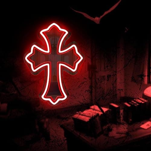 Cross Gothic Y2K Cross Mirror Neon Sign, Birthday Gift, Gothic Wall Decor, Corss Bedroom Mirror Sign, Gift for Friends, Retro Wall Decoration, 16.5"x12" thumbnail 6