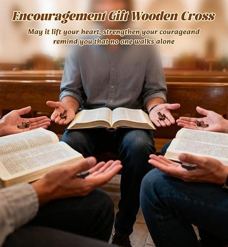 30Pcs Wooden Cross Fidget with Organza Bags Cross My Heart/ Encouragement Gift Handcrafted Walnut Pocket Cross Handheld Prayer Stress Relief Christian Faith Gifts Religious Easter Day Gifts (Brown thumbnail 6