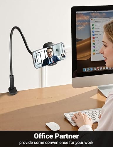 Klsniur Gooseneck Phone Holder for Bed – 360° Flexible Adjustable Clamp, Long Arm Gooseneck Bracket for Desk Headboard Bedside, Compatible with iPhone 16 15 Pro Max XR X 8 7 & 3.5-7" Devices (Black) thumbnail 6