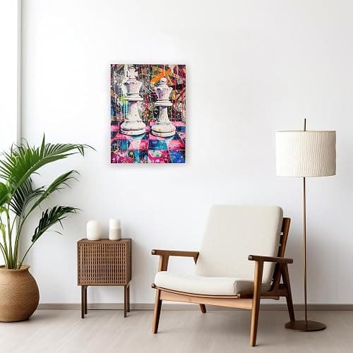Spring Abstract Chess Canvas Wall Art, Multi-Color Graffiti King and Queen Poster Prints, Modern Wall Art Home Decor For Living Room, Bedroom, Office, Glamorous Unframed 8x12 Inch thumbnail 3