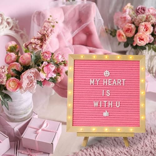 Pink Felt Letter Board with Stand, Built-in LED Lights With Tripod Stand and Wall Mount Hanger for Party Home Decor(10x10),Menu Board, 340 Letters for Custom Sign Messages, Party Planning (Pink) thumbnail 7