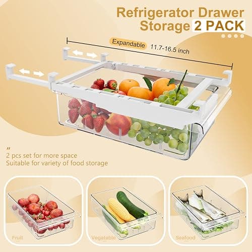 SNSLXH 2 Pack Refrigerator Drawer Organizer, Pull Out Shelf Storage Transparent Organizer for Egg, Fruit, Vegetable, Seafood, Meat, Fit All Fridge Shelves Under 0.6'' thumbnail 4