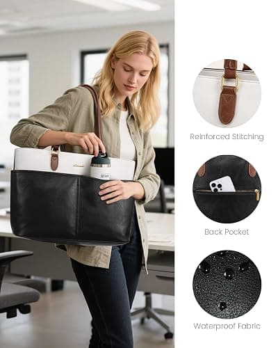 LOVEVOOK 15.6 Inch Laptop Bag for Women, Vintage Leather Work Tote with Large Cup Holder Teacher Computer Briefcase thumbnail 6