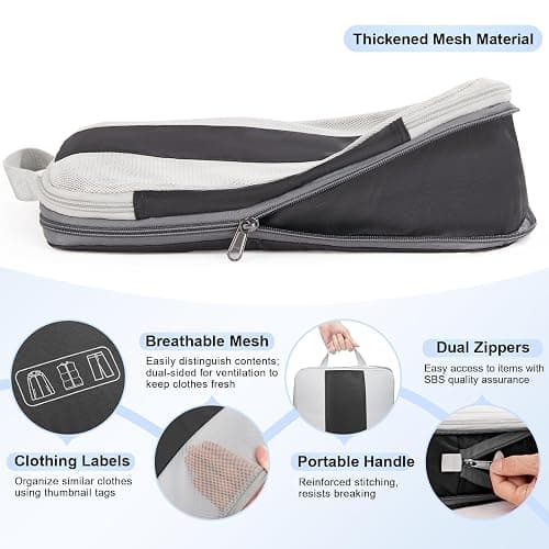 6 Set Compression Packing Cubes for Travel Essentials,Compressible Expandable Packing Cubes for Suitcase,OlarHike Luggage Organizer Bags for Travel,Handy Helper for Organizing Clothes(Black) thumbnail 6