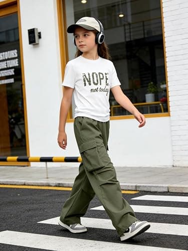 Voxikidio Girls Clothes Little Girl Outfits Letter Print Short Sleeve Tops & Cargo Pants 2PCS Girls Clothing 7-16 Years thumbnail 3