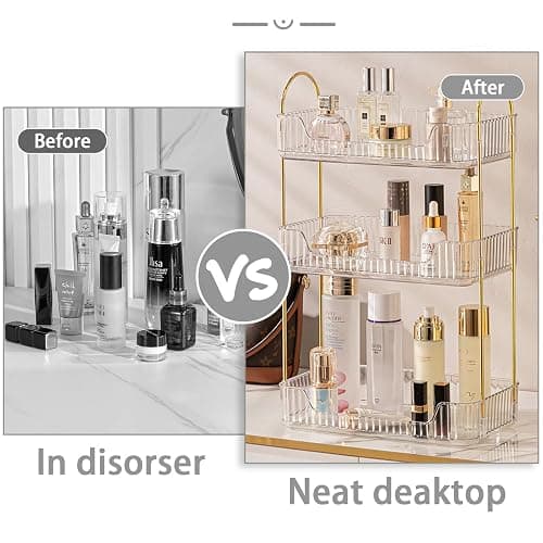 shuang qing Bathroom Counter Organizer Countertop Storage, Cosmetics Skincare Shelf Organizer, Makeup Organizer Perfume for Dresser Vanity Tray, Spice Rack Organizer for Kitchen(3 Tier-Clear) - Lvory White - 3 Tier thumbnail 4