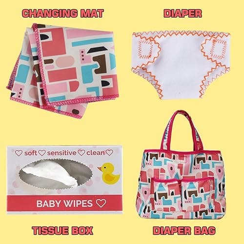 13 Pack Baby Accessories - Baby Doll Feeding and Caring Toys Set Includes Diaper Bag, Doll Diapers, Magic Bottle, Mat for Girl Toddler Kid, Babies Pretend Play Set for Birthday Gift Christmas thumbnail 5