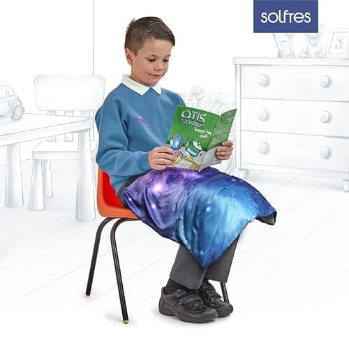 Solfres Small Weighted Lap Pad Blanket Throw for Kids Boys Teens 20in x 23in 5 Lbs - Sleep Therapy Plush Travel Size with Glass Beads, Galaxy Space Stars - Purple Blue/Gray (With Removable Cover) - 20"x 30" 5lbs thumbnail 2