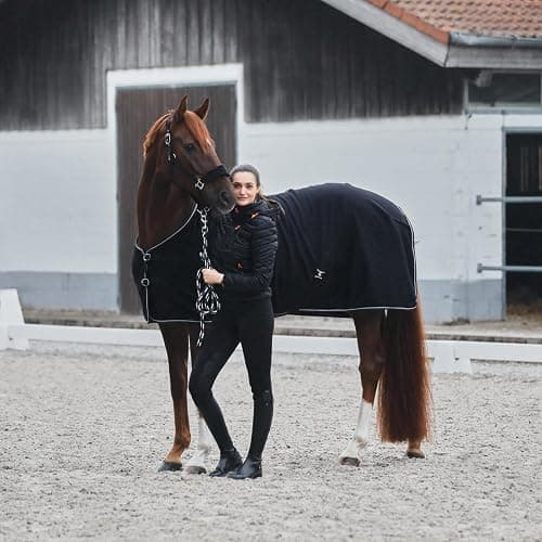 HORZE Kiel Fleece Horse Cooler Blanket | Quick-Dry Fleece Horse Cooler Sheet with X-Surcingles & Tail Cord - Black - 81 in thumbnail 9