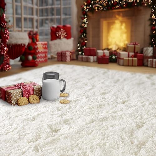 Cream White Plush Rug for Living Room Fuzzy Carpet for Bedroom Dorm, Non-Slip High Pile Rug, Shag Rug for Playroom Nursery Home Office Decor 6X9 Ft thumbnail 8