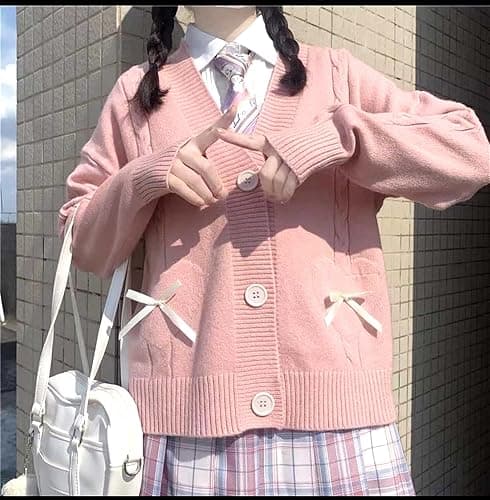 Women Kawaii Sweater Cardigan with Cute Bowknot and Heart S-2XL thumbnail 2