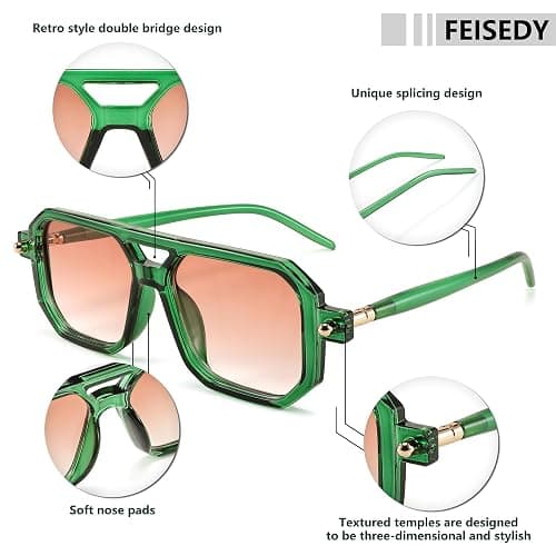 FEISEDY Vintage Square 70s Flat Aviator Sunglasses Women Men Classic Retro Stylish Frame UV400 Sunglasses B2622 thumbnail 5