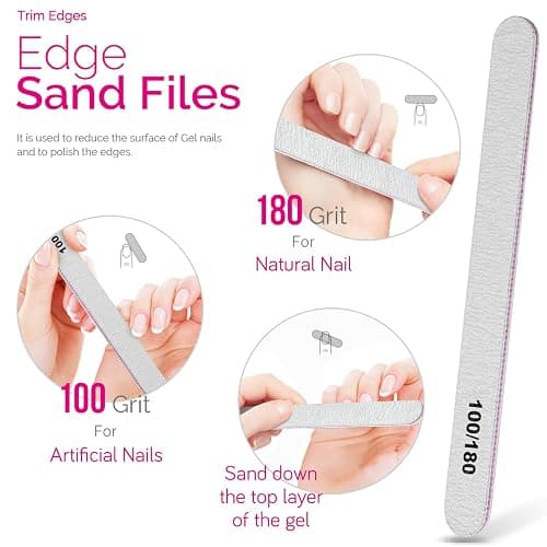 Teenitor Nail Gel Remover Tools Kit with Pink Polish Remover Clips, Cuticle Peeler Scraper, Gel Nail Brush, 115 Pack Nail Wipe Cotton Pads, Nail File Grits 120/180 Buffer Block Grits 400/4000 Rose thumbnail 6