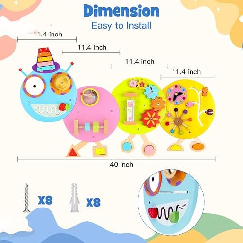 Caterpillar Activity Wall Panels for Toddler: Sensory Wall Toy 12 Activities - Wall Mounted Toy Busy Board Decor for Bedrooms Toddler Activity Center Daycares - Montessori Educational Toy for Kids thumbnail 3