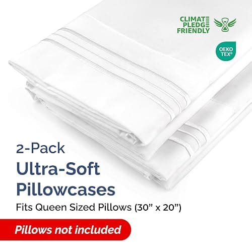 Queen Pillow Cases Set of 2 - Ultra Soft Hotel Quality Pillowcase Covers - Comfy, Cozy & Wrinkle Free - Shrinkage, Stain and Fade Resistant - Machine Washable Pillow Protectors - 2 Piece Set - White thumbnail 2