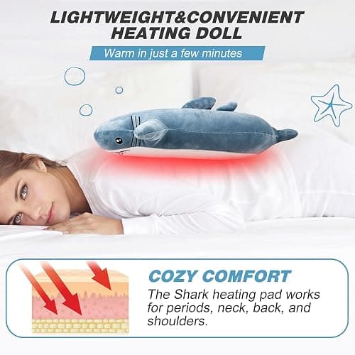 Shark Heating Pad Plush, Cute Heated Stuffed Animal, USB Powered Electric Heating Pad with 3 Heat Levels & Timer, Soft Warm Plush Cushion Gift for Women Teen Girls thumbnail 7
