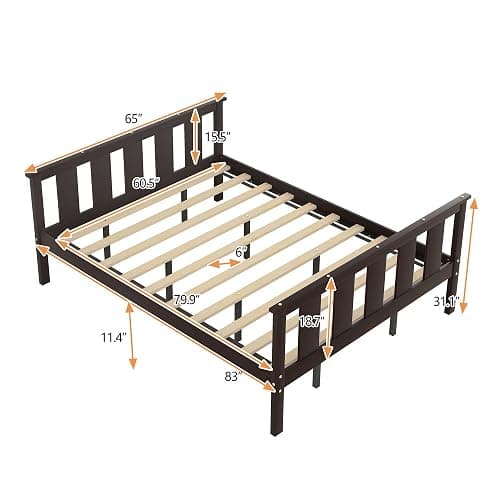 Queen Size Espresso Wood Platform Bed Frame with Headboard and Footboard - Sturdy and Stylish Bedroom Furniture for Enhanced Comfort and Modern Aesthetics thumbnail 2