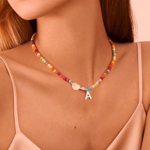 Ursteel Stocking Stuffers for Teen Girls Women - Trendy Beaded Choker Necklace for Women Teenage Girls, Personalized Letter Initial Necklaces Christmas Gifts for Grandkids thumbnail 3