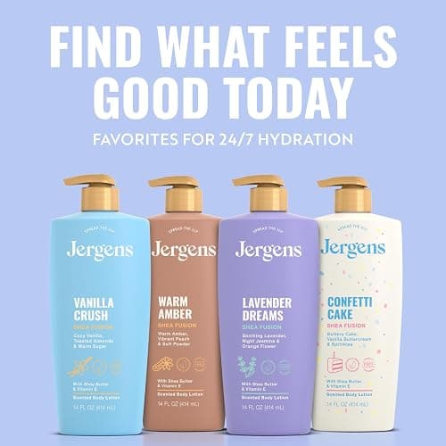 Jergens Shea Fusion Confetti Cake Body Lotion, Shea Butter, 14 fl oz | Moisturizer for Dry Skin, Scented Body Lotion, Vitamin E, Shea Butter Lotion, Daily Hydration thumbnail 10