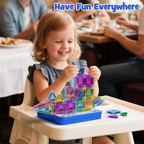 JSDKFJSA 60-Piece Mini Magnetic Tiles Set with Iron Box - Ideal Travel Puzzle Toys for Toddlers Aged 3-5, Montessori STEM Building Blocks, Educational Birthday Gift thumbnail 3