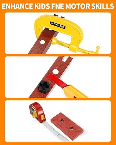 Deejoy Tool Set with Tool Box & Electronic Toy Drill, Pretend Play Kids Construction Kits for Kids Ages 3-5 Years Old, Toddler Boy Toys(Orange) thumbnail 5