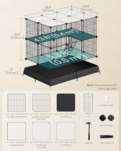 SONGMICS 2-Tier Guinea Pig Cage, Rabbit Cage, Small Animal Playpen with Waterproof Mat, Top and Side Door, 35 Panels, 36.6 x 24.8 x 24.2 Inches, Ink Black ULPI016BH01 thumbnail 5