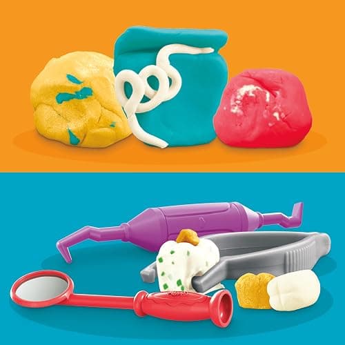 Play-Doh Drill 'n Fill Dentist Toy for Kids 3 Years and Up with Cavity and Metallic Colored Modeling Compound, 10 Tools, 6 Total Cans, 2 Ounces Each, Non-Toxic, Assorted Colors thumbnail 9
