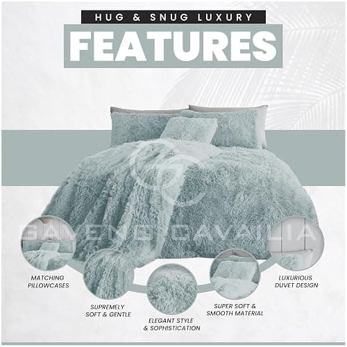 GC GAVENO CAVAILIA Faux Fur Shaggy Single Duvet Cover Set, Hug & Snug Fluffy Bedding Set With Pillow Case, Thermal Warm Cosy Fleece Comforter Set, Duck Egg thumbnail 2