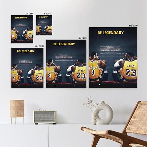 Kobe Bryant and LeBron James Canvas Wall Art Print Poster, Be Legendary Inspirational Sports Picture Artwork, Motivational Mamba Mentality Wall Decor for Home Office Gym Living Room, Framed 11x14inch thumbnail 5