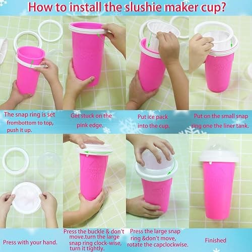 Slushy Maker Cups, DIY Magic Slushy Maker Squeeze Cups, Portable Smoothie Squeeze Cup for Juices, Milk and Ice Cream Make, Double Layers Silicone Slushie Cup with Straw for Friends,Family Gifts-Pink thumbnail 8