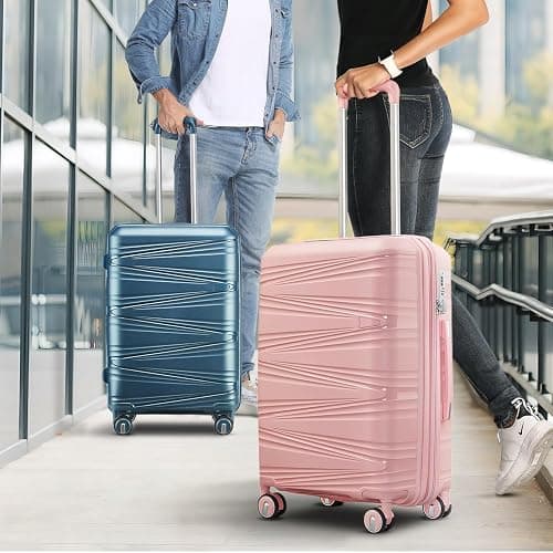 TRAVELEO 4 Piece Luggage Set PP Hardshell, Expandable Suitcase Set (20/24/28) with 14" Cosmetic Case, Lightweight Spinner Wheels with TSA Lock, Detachable Wheels for Nesting Storage (Pink) thumbnail 5