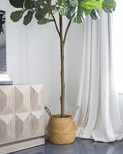 LuceAlberi Artificial Fiddle Leaf Fig Tree 6FT - Large Fake Tree with White Planter&Basket, Tall Faux Ficus Lyrata Tree Floor Plants for Indoor Home Decor Office Living Room Housewarming Gift, 1Pack thumbnail 5