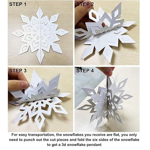 OuMuaMua Winter Christmas Hanging Snowflake Decorations, 12PCS Snowflakes Garland & 12PCS 3D Glittery Large White Snowflake for Christmas Winter Wonderland Holiday New Year Party Home Decorations thumbnail 8