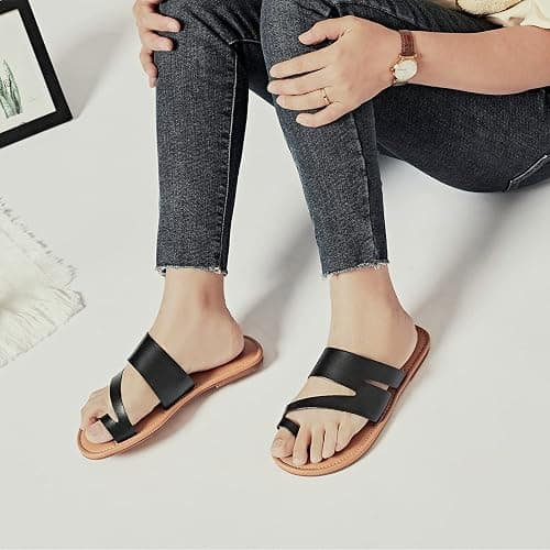 Luoika Women's Wide Width Flat Sandals, Flip Flop Slides Sandal Casual Strapy Sandal Slip on Summer Beach Shoes for Women. thumbnail 2