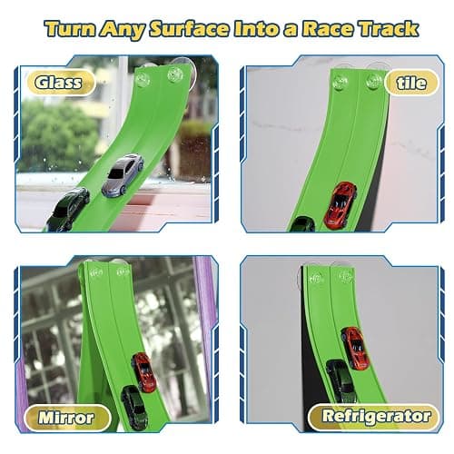 Upgrade Flexible Race Track Flex Tracks for Kids 3+, 15Ft Flexible Car Track Race Car Track Compatible with Diecast 1/64th Cars, Roll Up Race Ramp Toy with Strong Suction Cups thumbnail 2