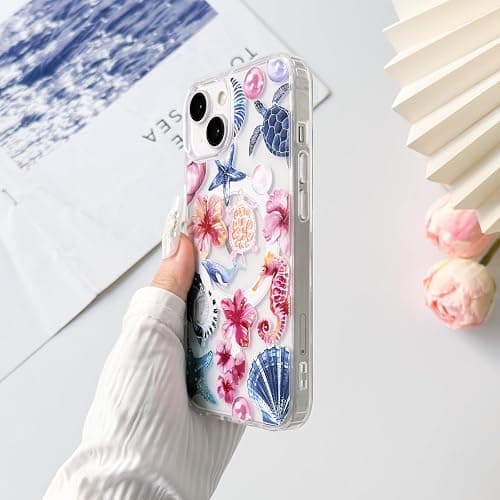 Lovmooful Magnetic Compatible with iPhone 13/14 Case Compatible with MagSafe Clear Ocean Cute Marine Life Seashell Design for Girls Women Soft TPU+PC Shockproof Protective Girly-Seahorse thumbnail 6
