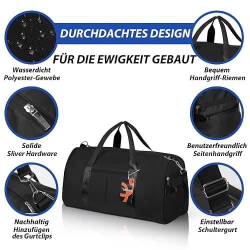 DAYGOS Sporttasche Herren, Reisetasche mit Schuhfach & Nassfach, Wasserdicht 40L Sporttaschen Sportbeutel Schwimmtasche Trainingstasche für Sport, Gym & Fitness, Weekender Reisen Duffel Bag (Schwarz) thumbnail 5