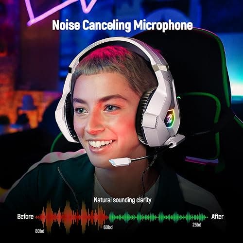 Ozeino Gaming Headset for PC, Ps4, Ps5, Xbox Headset with 7.1 Surround Sound Gaming Headphones with Noise Canceling Mic, LED Light Over Ear Headphones for Switch, Xbox Series X/S, Laptop, Mobile White thumbnail 2
