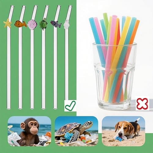 Reusable Glass Straws Set, Clear Glass Drinking Straws with Cleaning Brush, Perfect for Smoothies, Coffee, Juice, Tea, Milk, Cocktails (Sea Animals) thumbnail 7