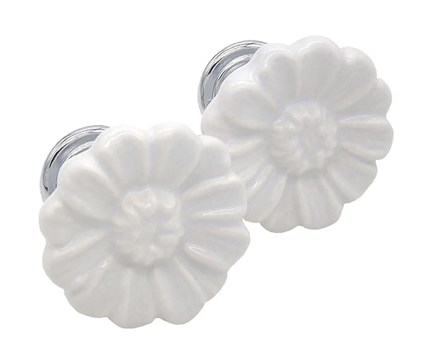 Tecrio 6PCS Vintage Floral Daisy Ceramic Dresser Drawer Knobs Elegant Cabinet Cupboard Door Hardware Pull Handles w/Screws White thumbnail 4