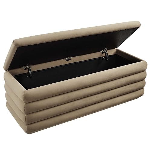 Modway Mezzo 46 Inch Performance Velvet Upholstered Storage Bench in Taupe - Channel Tufted Ottoman for Bedroom, Entryway - Versatile Bed and Living Room Bench with Storage thumbnail 6